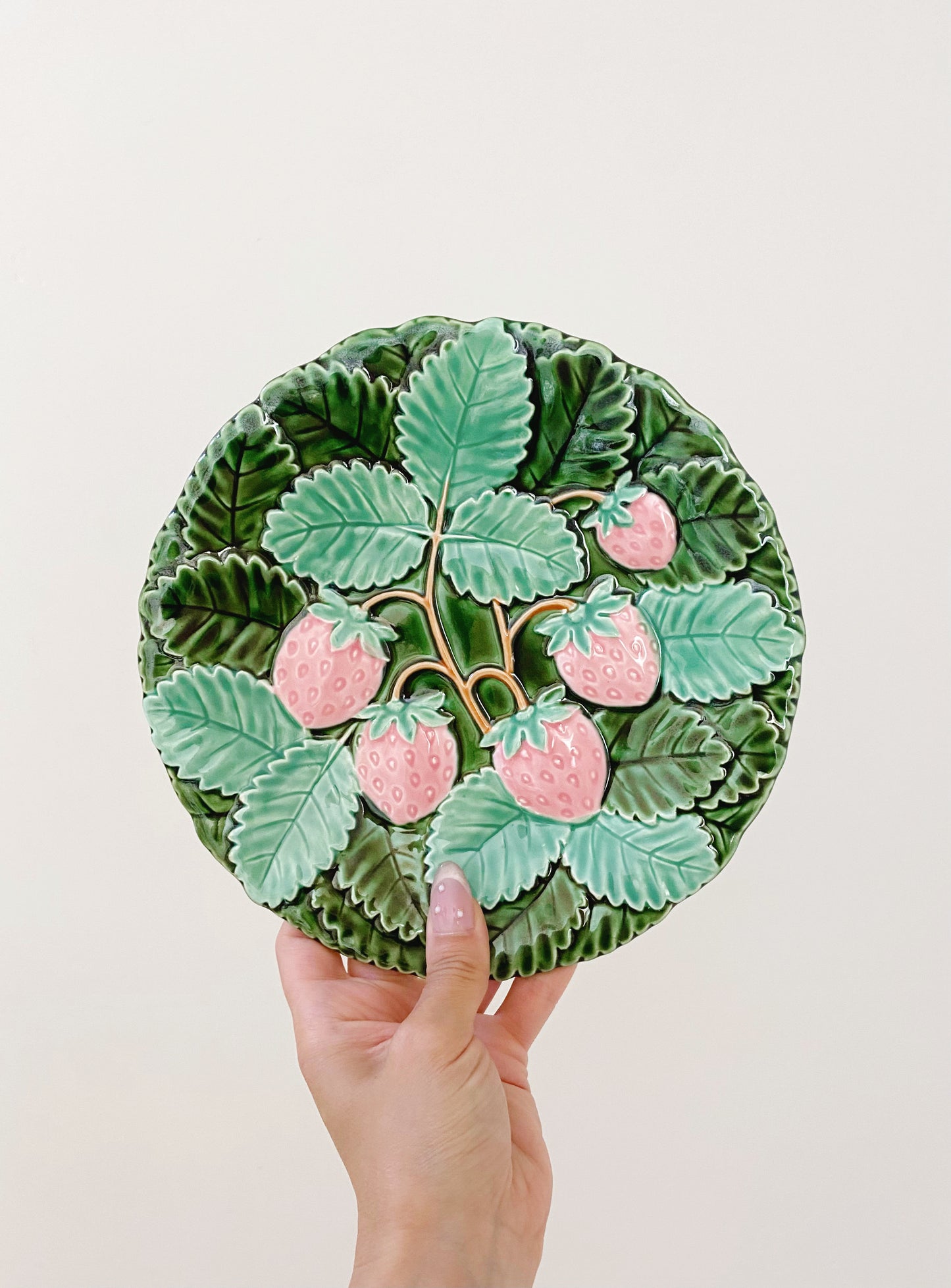 Embossed Majolica Strawberries Plate