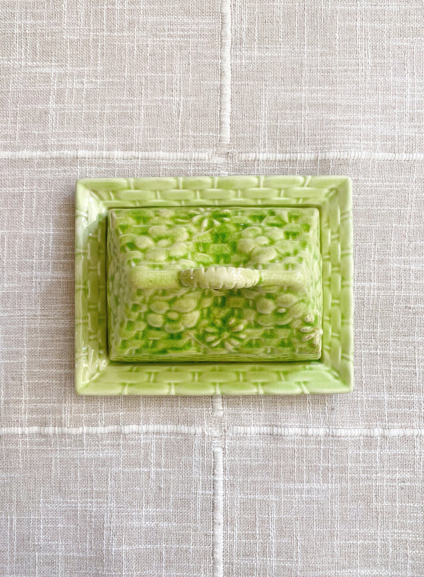 Bright Green | Floral Basket Butter Dish