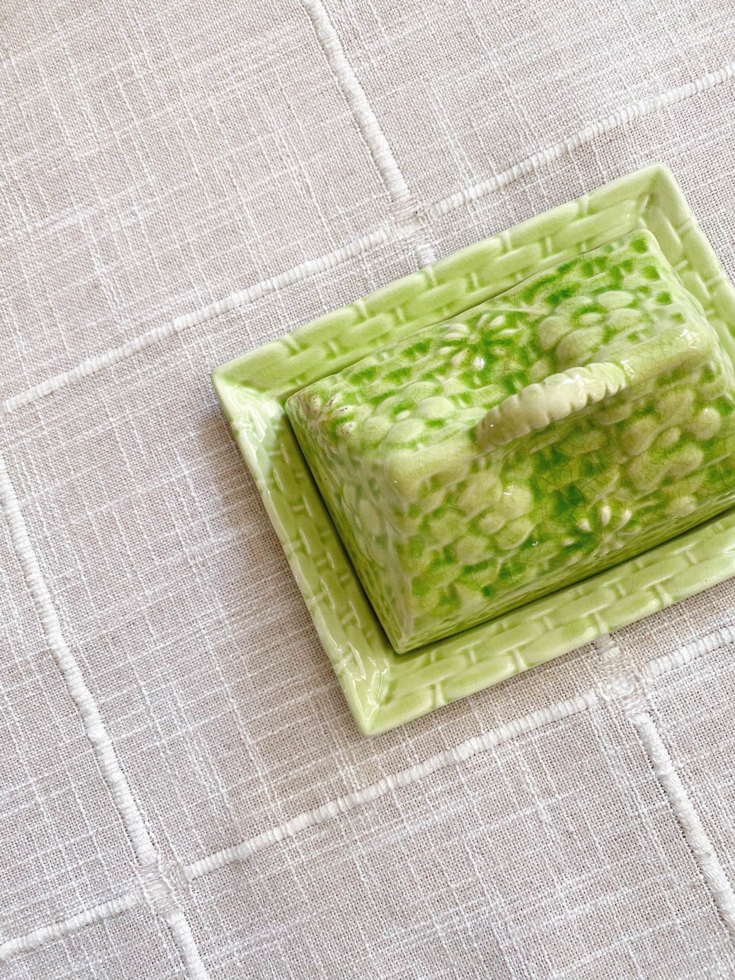 Bright Green | Floral Basket Butter Dish