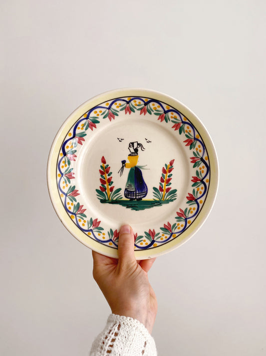 French Hand Painted Maiden Plate | HB Quimper