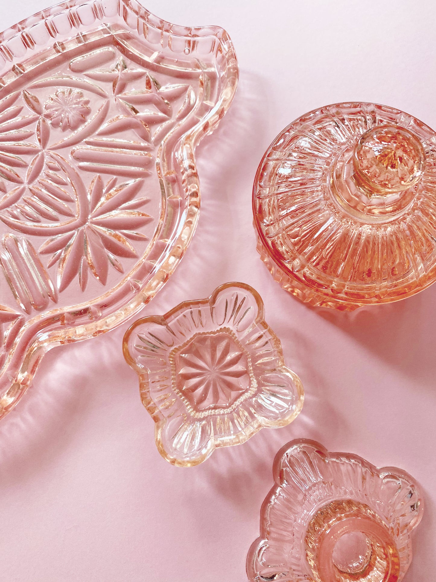 Peach Pink Art Deco Glass Vanity Set