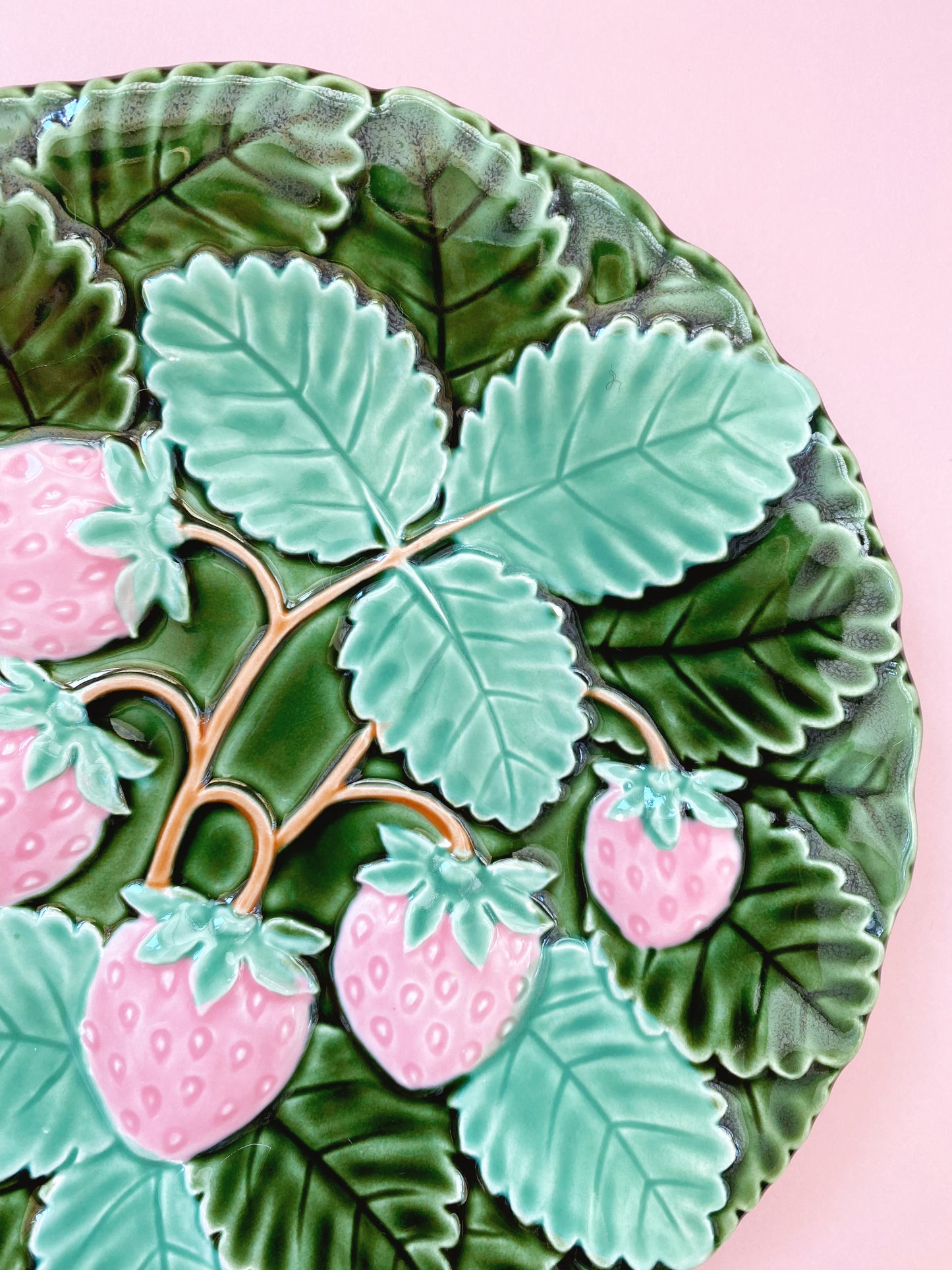 Embossed Majolica Strawberries Plate