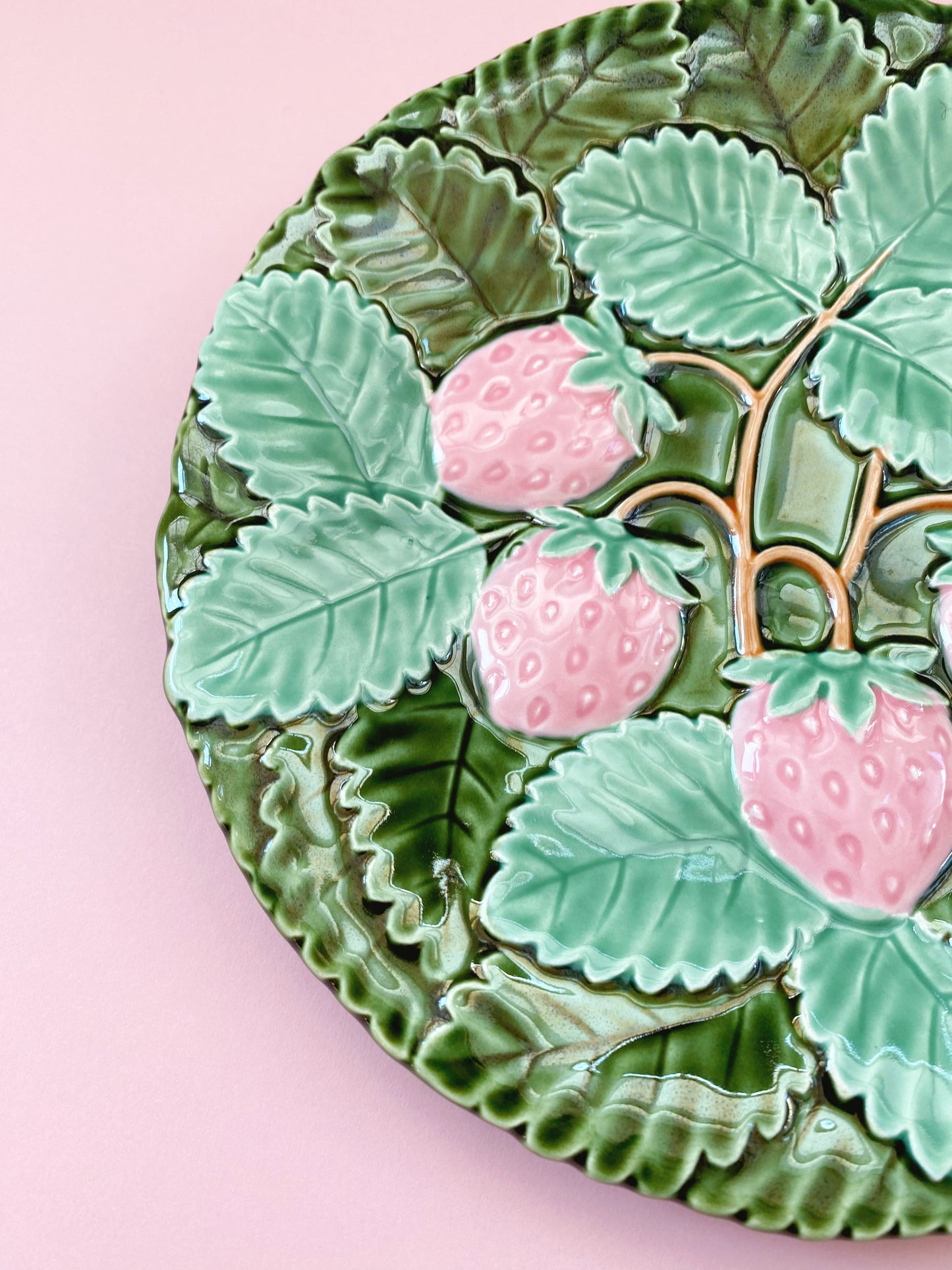 Embossed Majolica Strawberries Plate