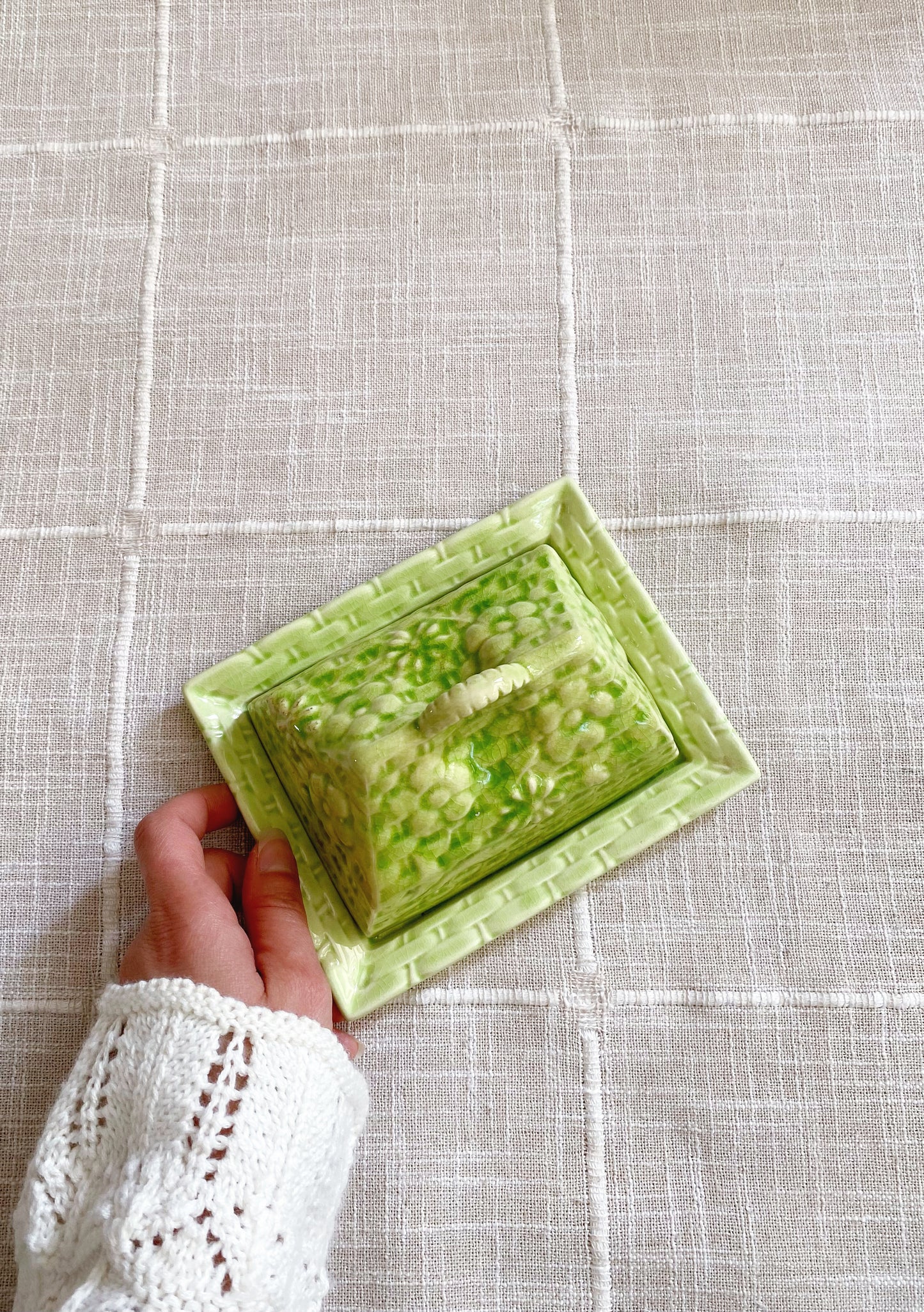 Bright Green | Floral Basket Butter Dish