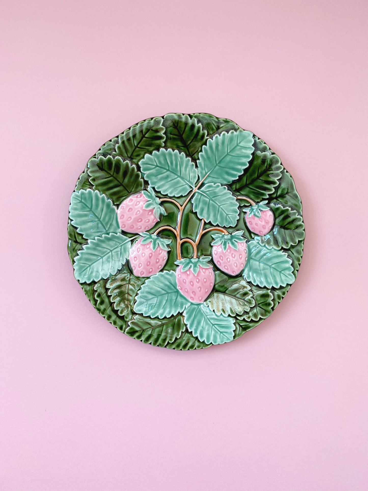 Embossed Majolica Strawberries Plate