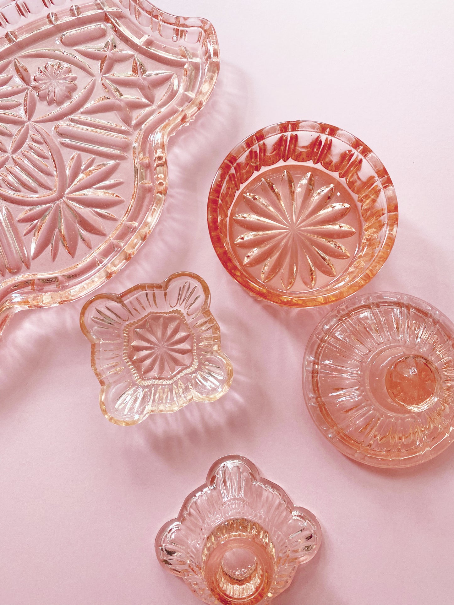 Peach Pink Art Deco Glass Vanity Set