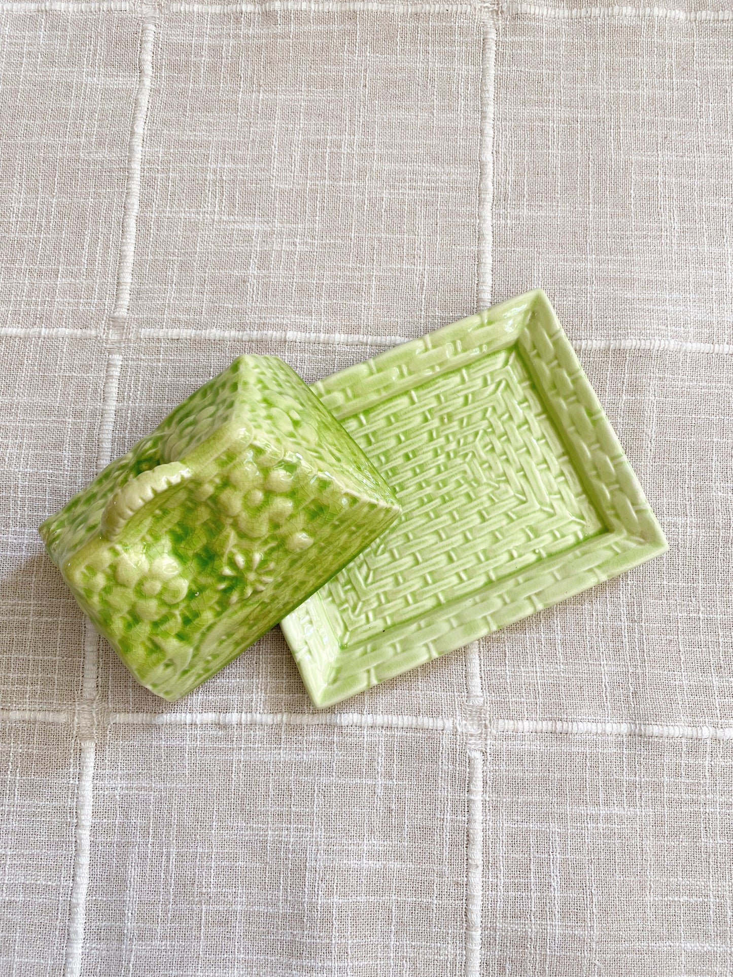 Bright Green | Floral Basket Butter Dish