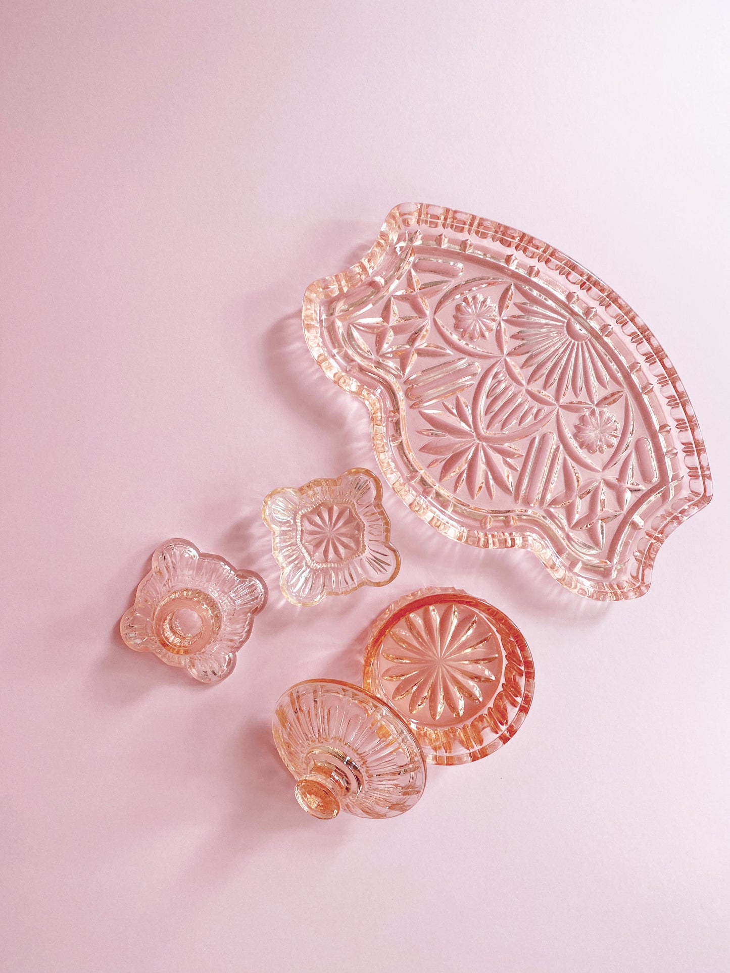 Peach Pink Art Deco Glass Vanity Set