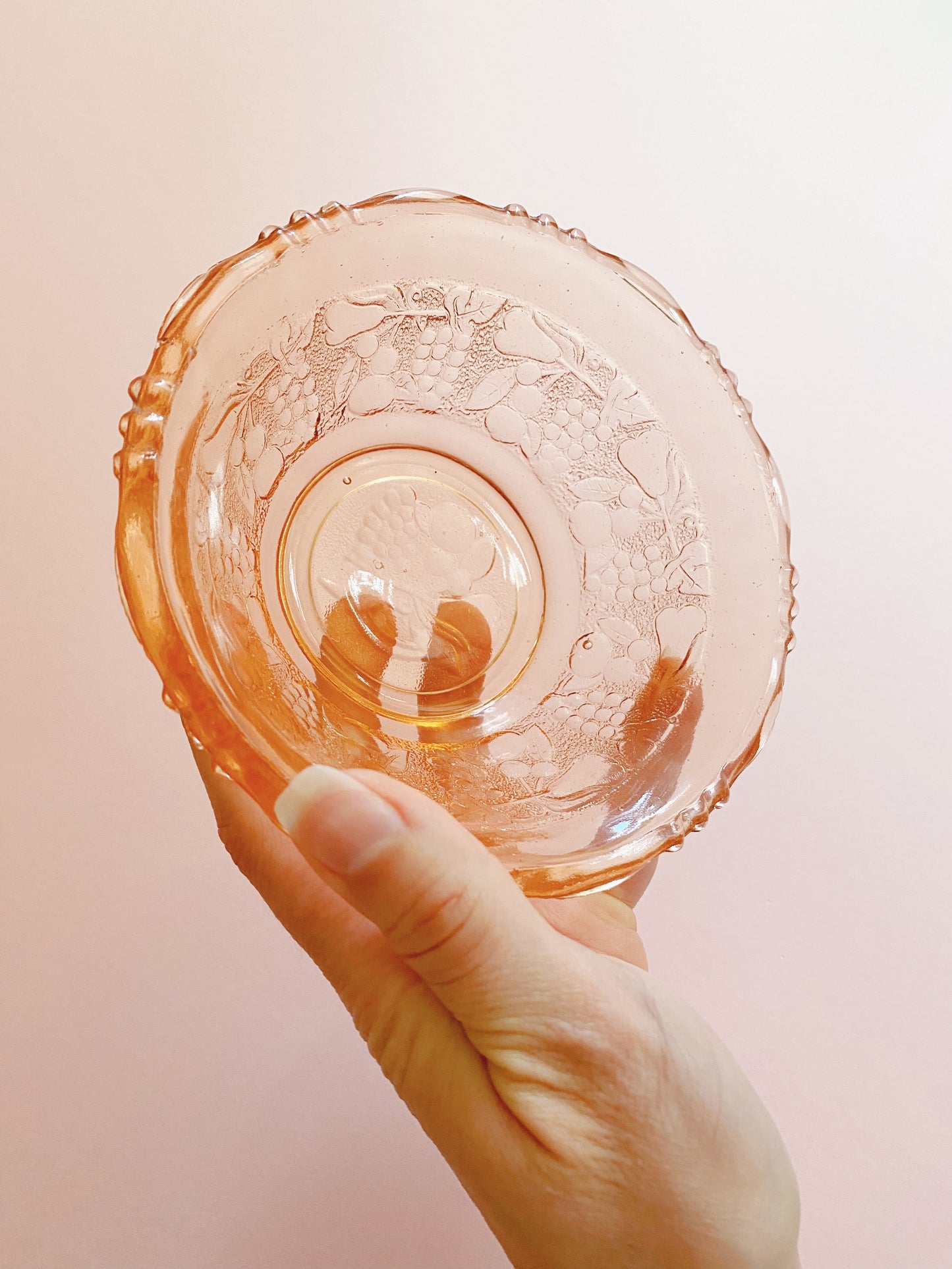 Peach Glass Small Bowl | Embossed Fruit 🍒