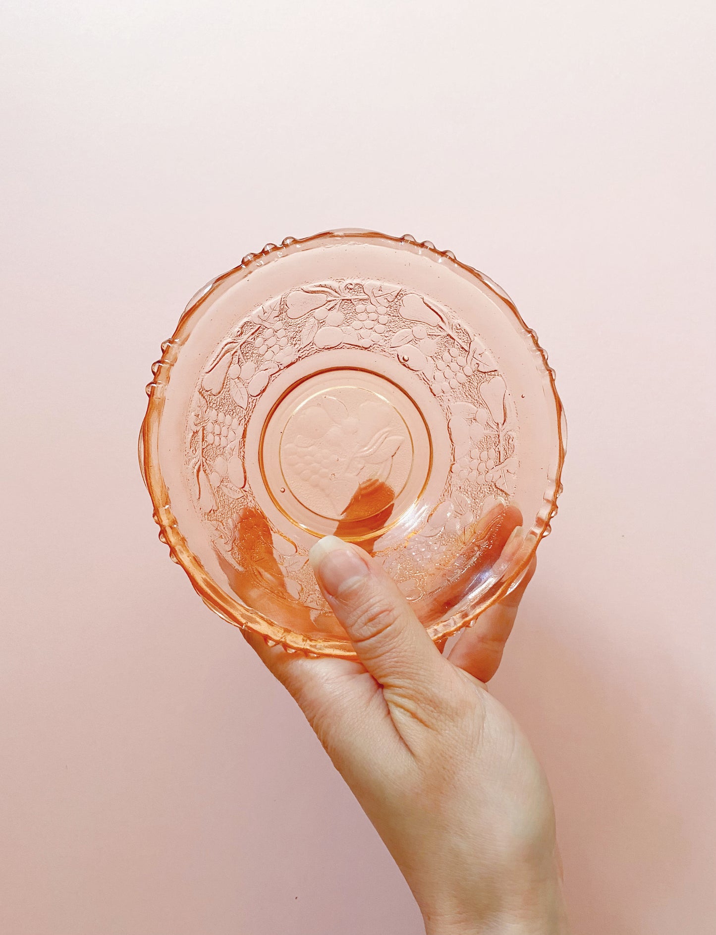 Peach Glass Small Bowl | Embossed Fruit 🍒