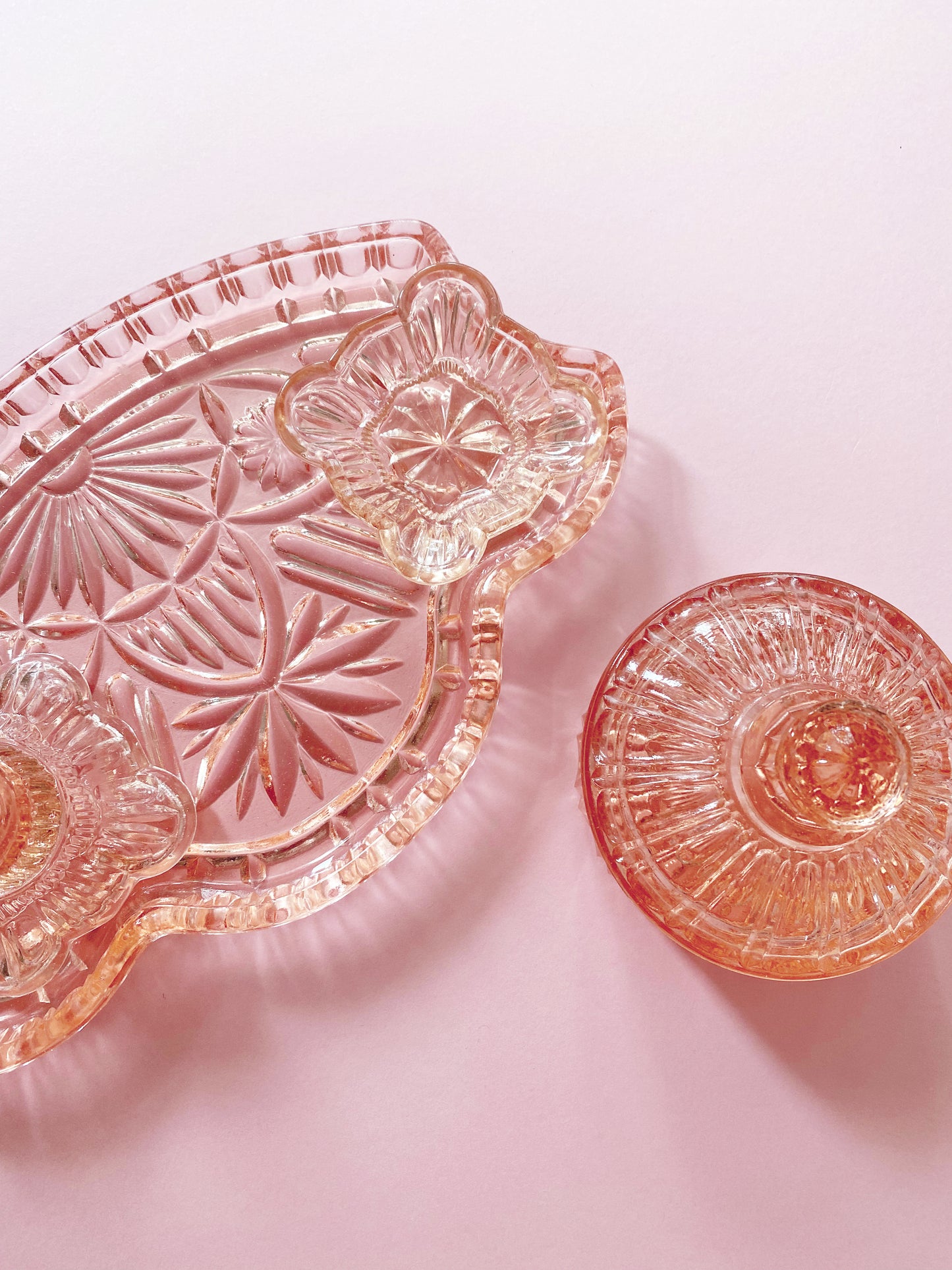 Peach Pink Art Deco Glass Vanity Set