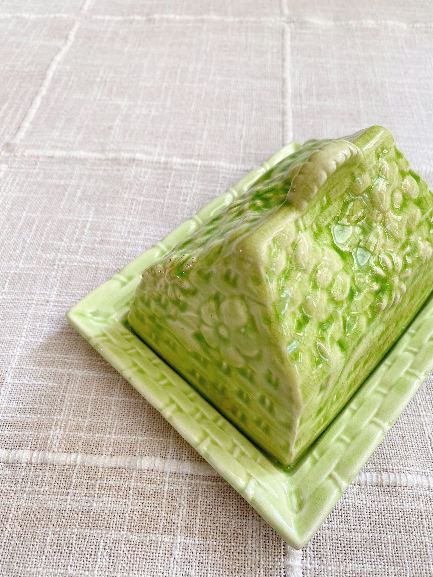 Bright Green | Floral Basket Butter Dish