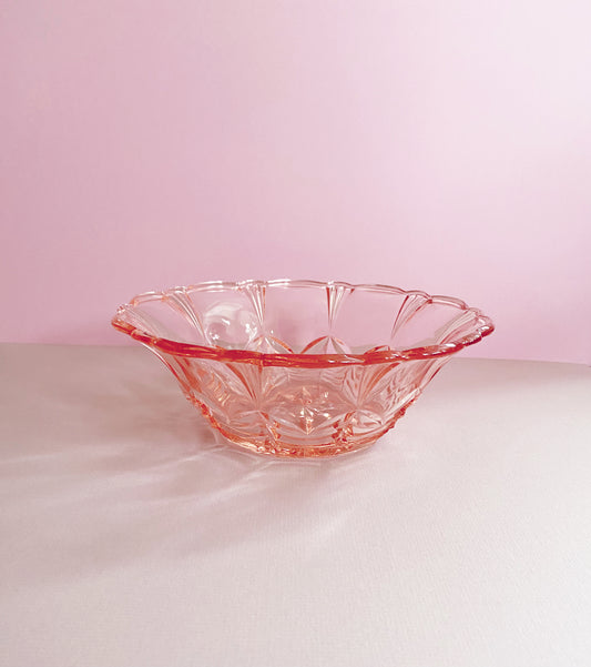 Art Deco Peach Pink Glass Bowl | Scallop Edge