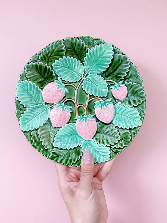 Embossed Majolica Strawberries Plate